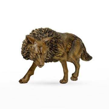 Handcarved Wolf Wooden Statue Look Down