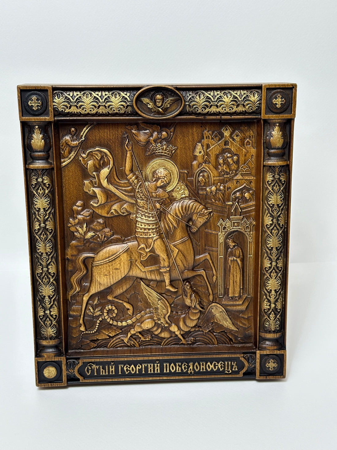 Handcarved Wooden icon of George the Victorious