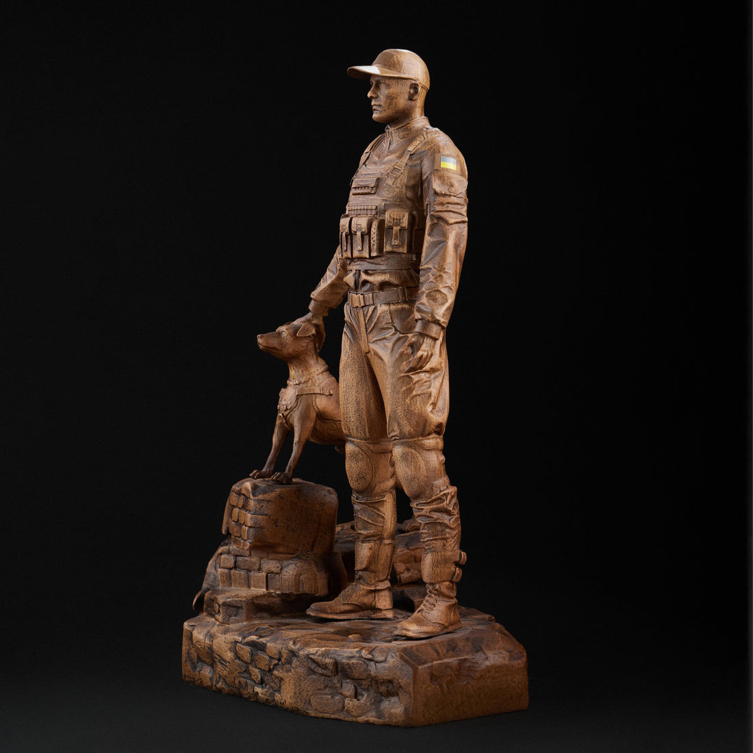 Wooden Statue an Officer with Dog, Statuette, Military Sculpture, Officer figurine, Anniversary and Birthday gift