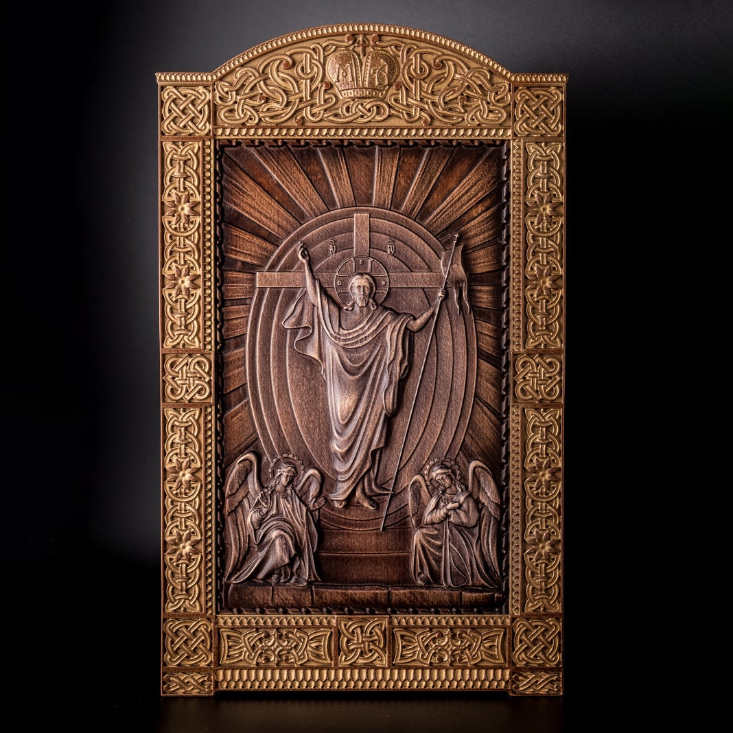 Wood Carving Altar Icon Jesus with Angels, Religious Catholic Icons of Our Lord, Jesus Icon Wood, Christian gifts