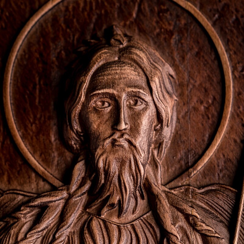 Handcarver Wooden Icon John the Baptist Christian Wall Art Our God Baptism Gift Holy Icon