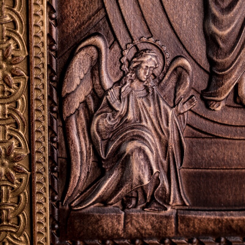 Wood Carving Altar Icon Jesus with Angels, Religious Catholic Icons of Our Lord, Jesus Icon Wood, Christian gifts