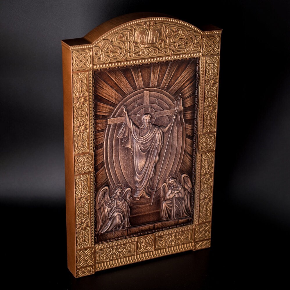 Wood Carving Altar Icon Jesus with Angels, Religious Catholic Icons of Our Lord, Jesus Icon Wood, Christian gifts