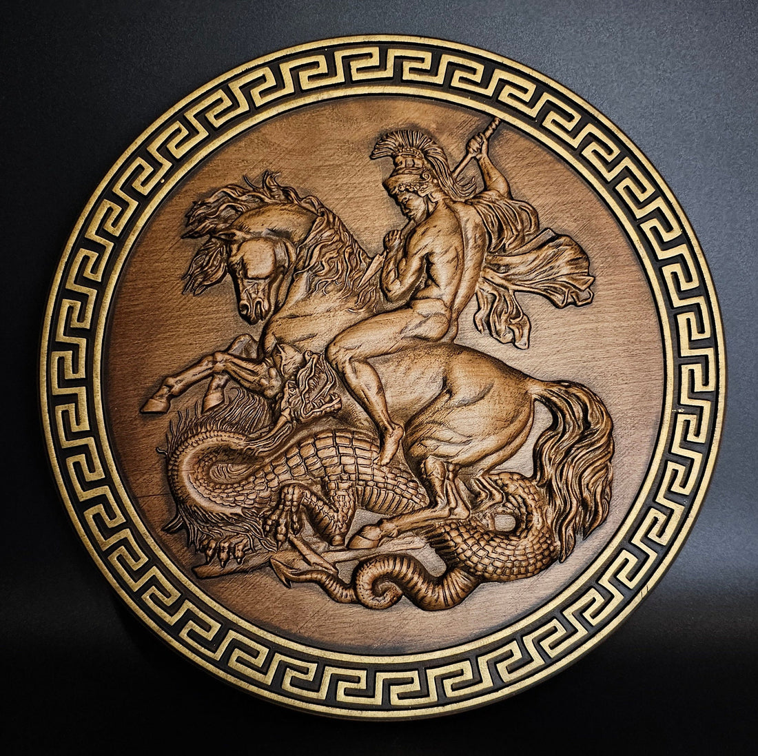 St George and Dragon Wood Carved Picture Modern Icon Personalized Engraved Gift Christian Gift for Men