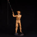 Wood carving fisherman figurine for 5th anniversary gift, Wooden statuette for fishing lover gift and bookshelf decor