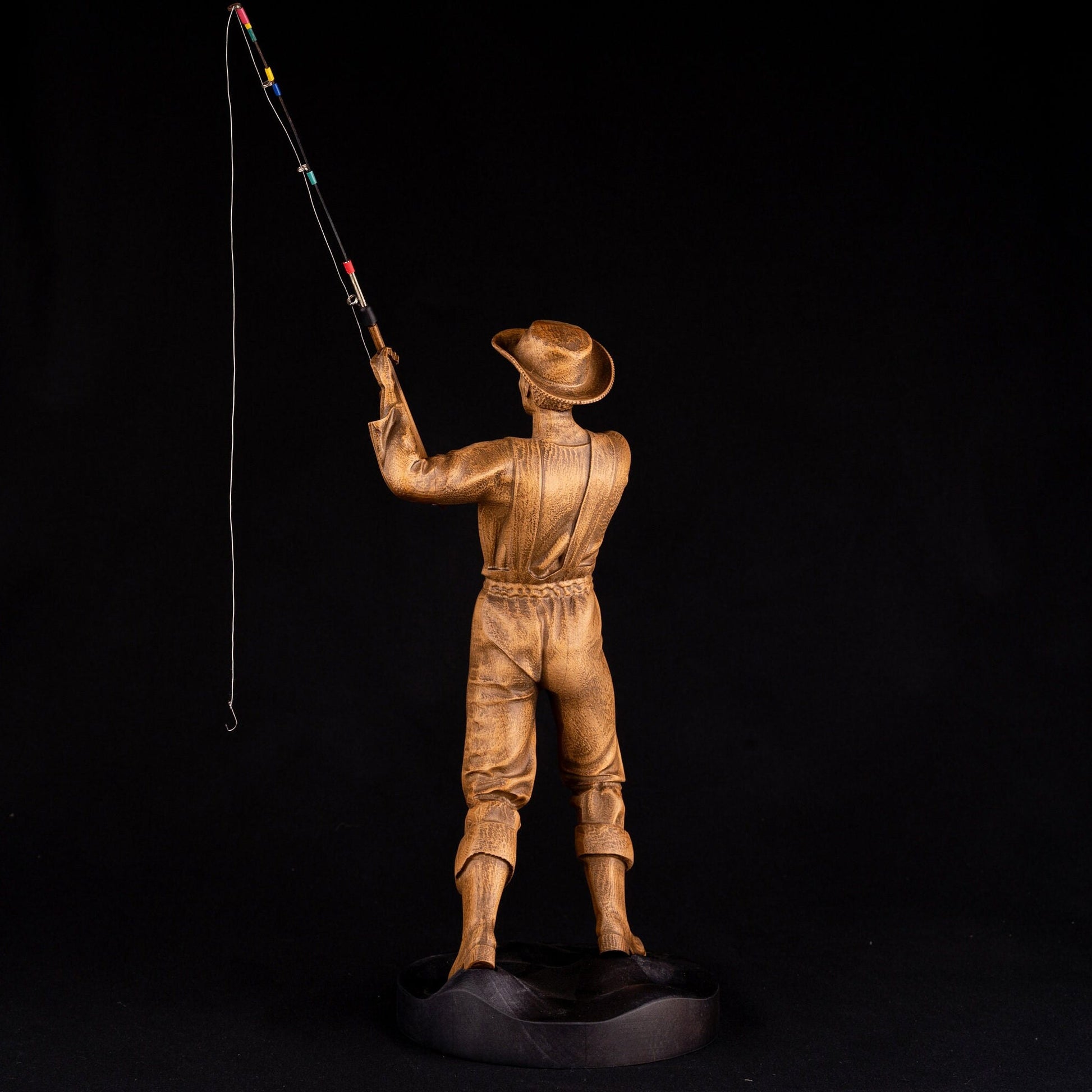 Wood carving fisherman figurine for 5th anniversary gift, Wooden statuette for fishing lover gift and bookshelf decor