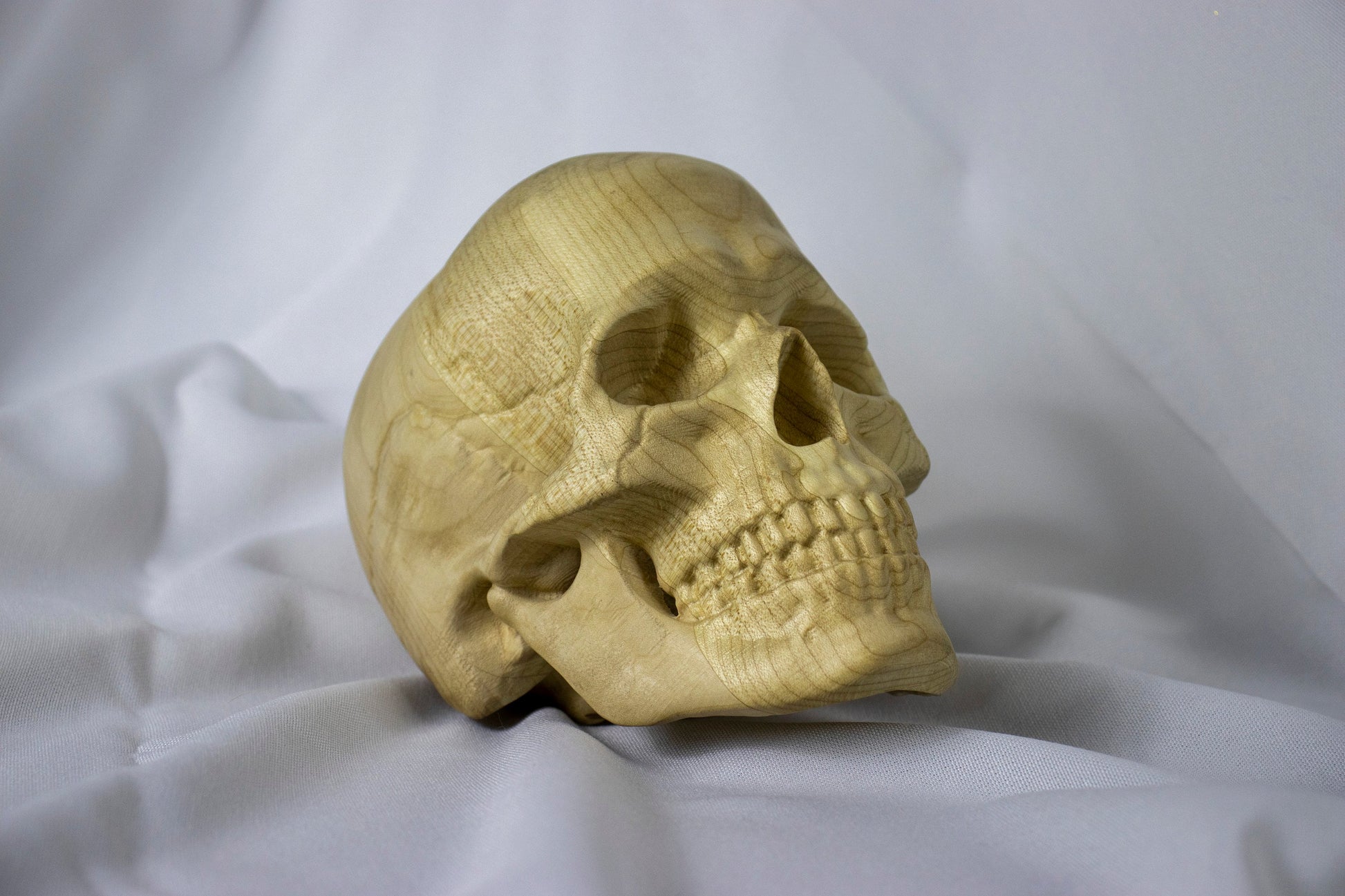 Wood carving Human Skull Replica, Wooden skull figurine, Halloween and Gothic Decor, Punk rocker gift