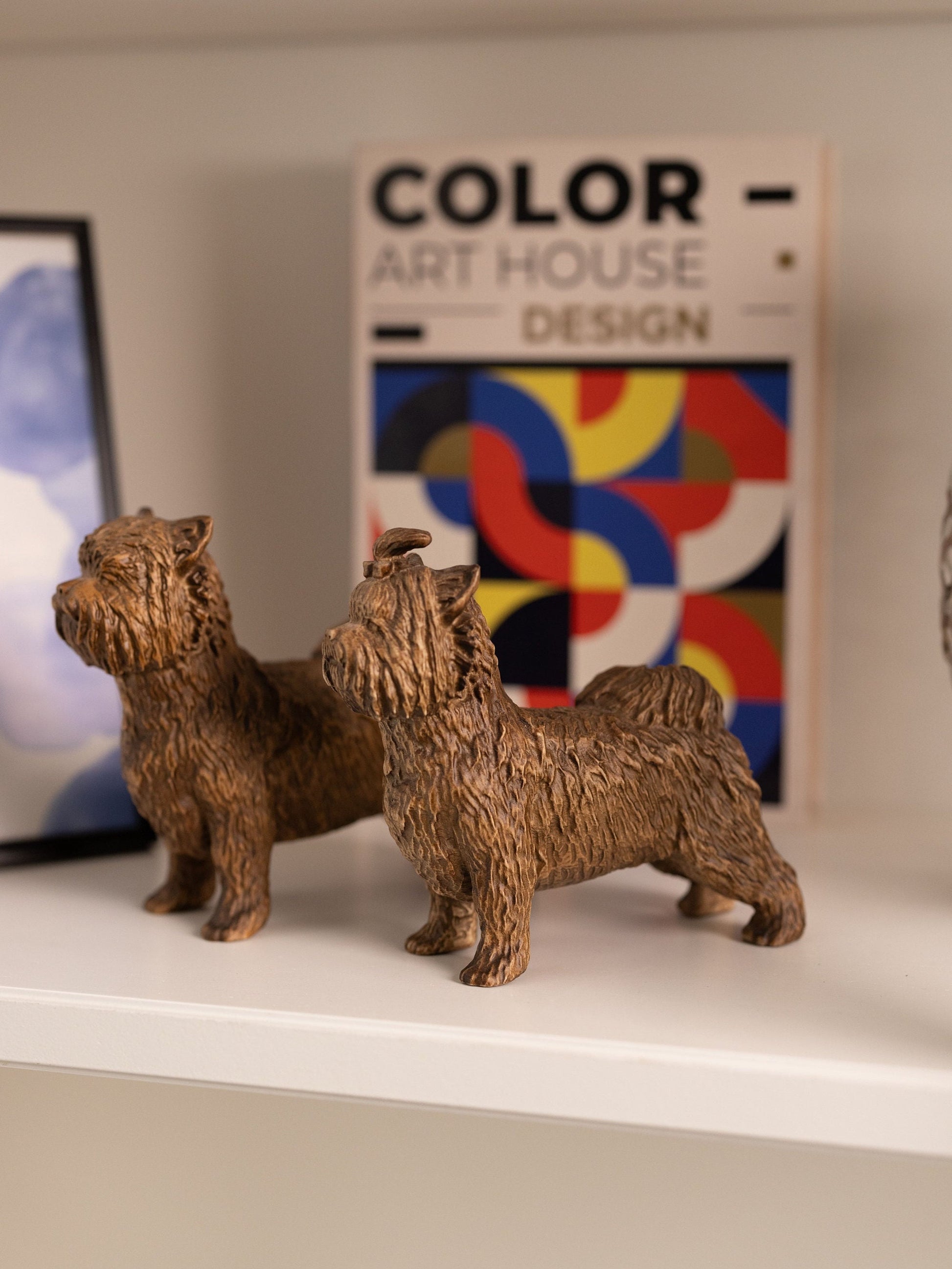 Yorkshire terrier statues Dog lovers gift, Wood carved yorkie sculpture, Small dog miniature for boolshelf decor