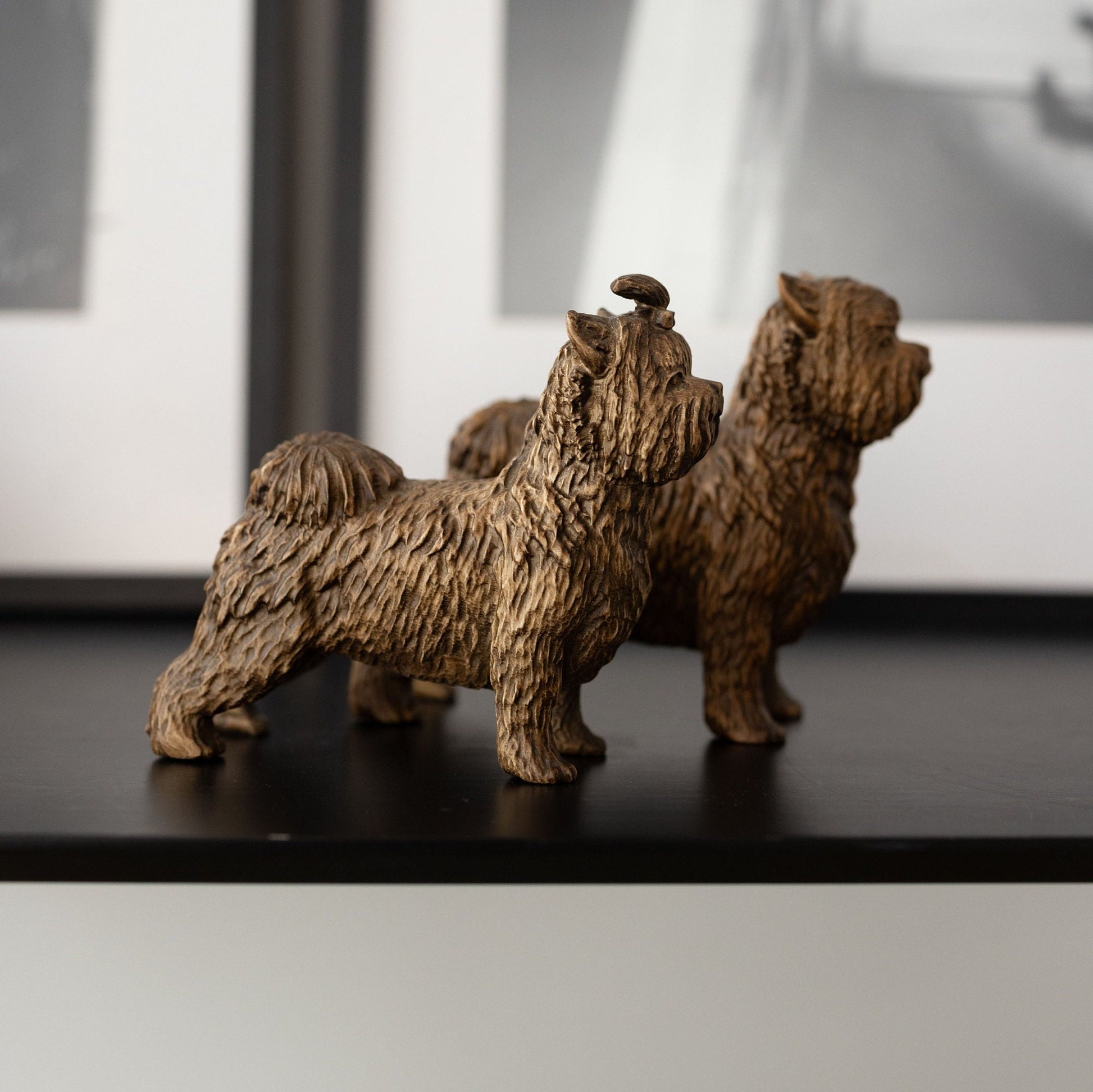 Yorkshire terrier statues Dog lovers gift, Wood carved yorkie sculpture, Small dog miniature for boolshelf decor