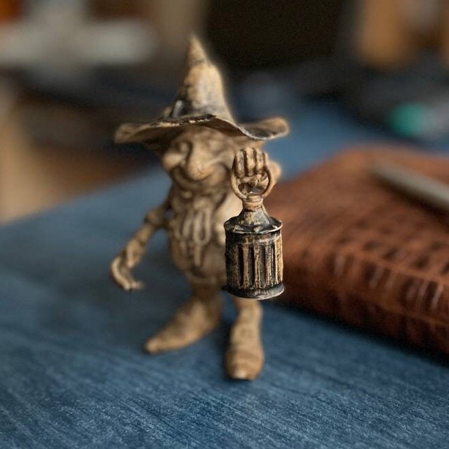 Wood carving mini gnome figurine bedsidetable decor, Small gnome statue for bookshelf decor and table decotation