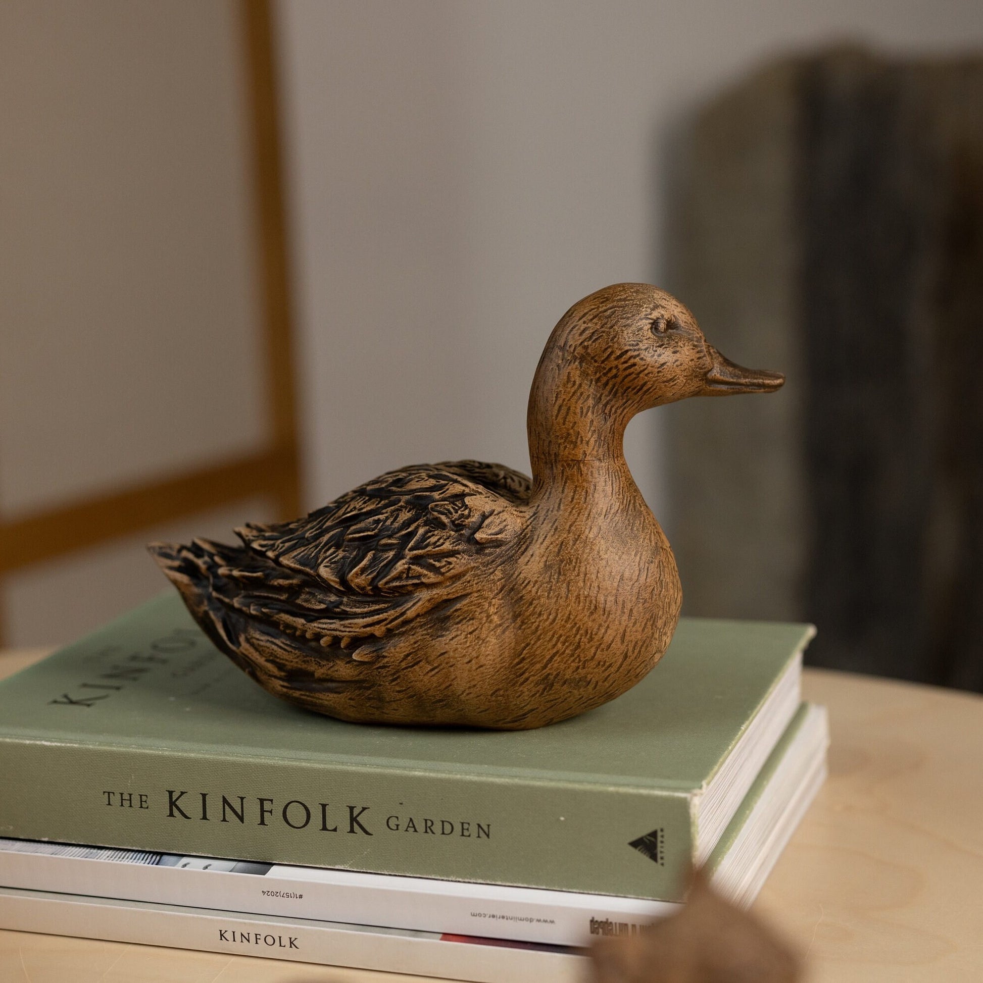 Duck wood sculpture, Wood carving duck decoy, Bird figurine farmhouse decor