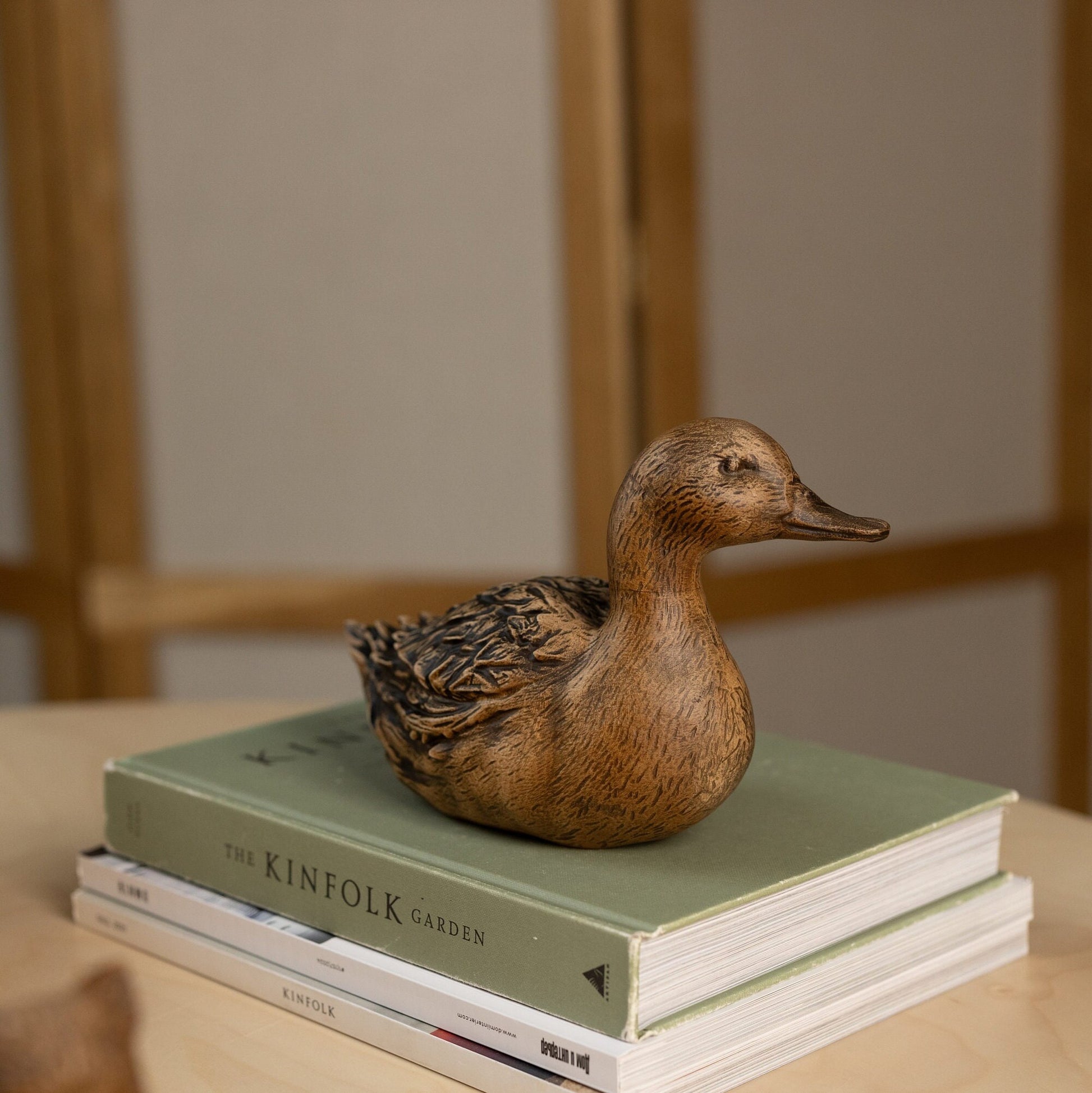 Duck wood sculpture, Wood carving duck decoy, Bird figurine farmhouse decor