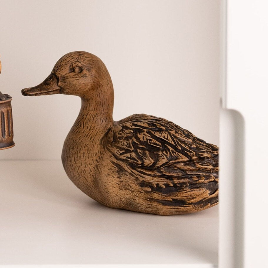 Duck wood sculpture, Wood carving duck decoy, Bird figurine farmhouse decor