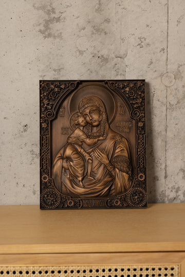 Wood Icon Virgin Mary with Jesus
