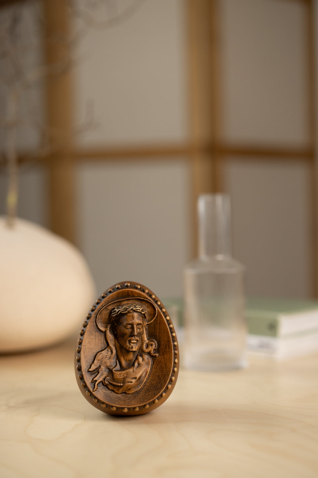 Wooden Jesus Egg – Handcrafted Beech Wood Sculpture