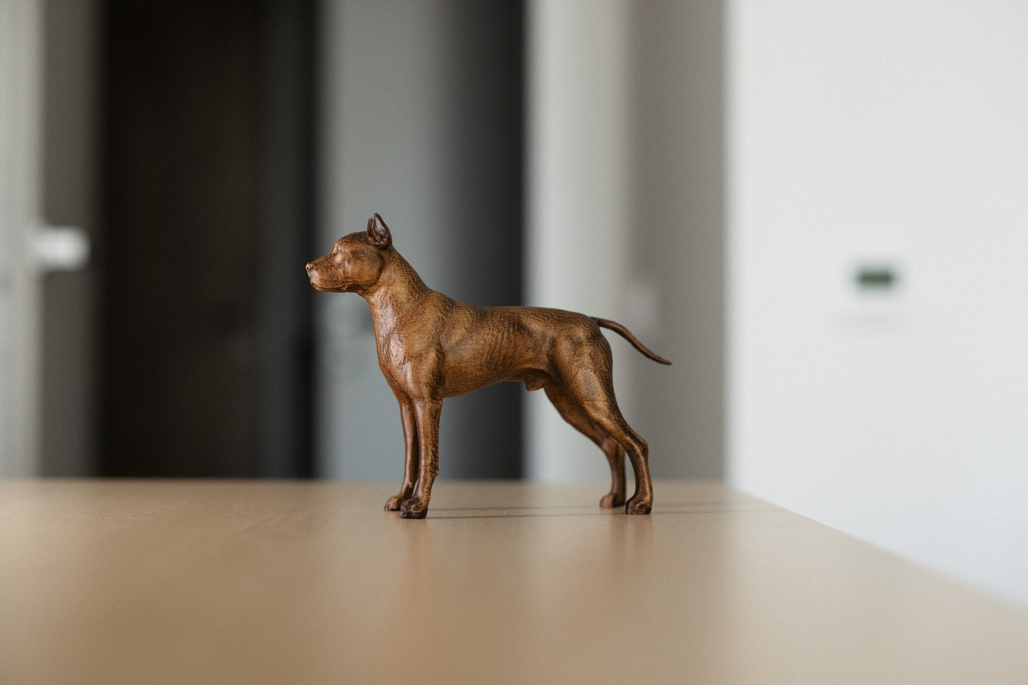 Pit Bull / Staffordshire Terrier Wooden Figurine – Handcrafted Beechwood Dog Sculpture