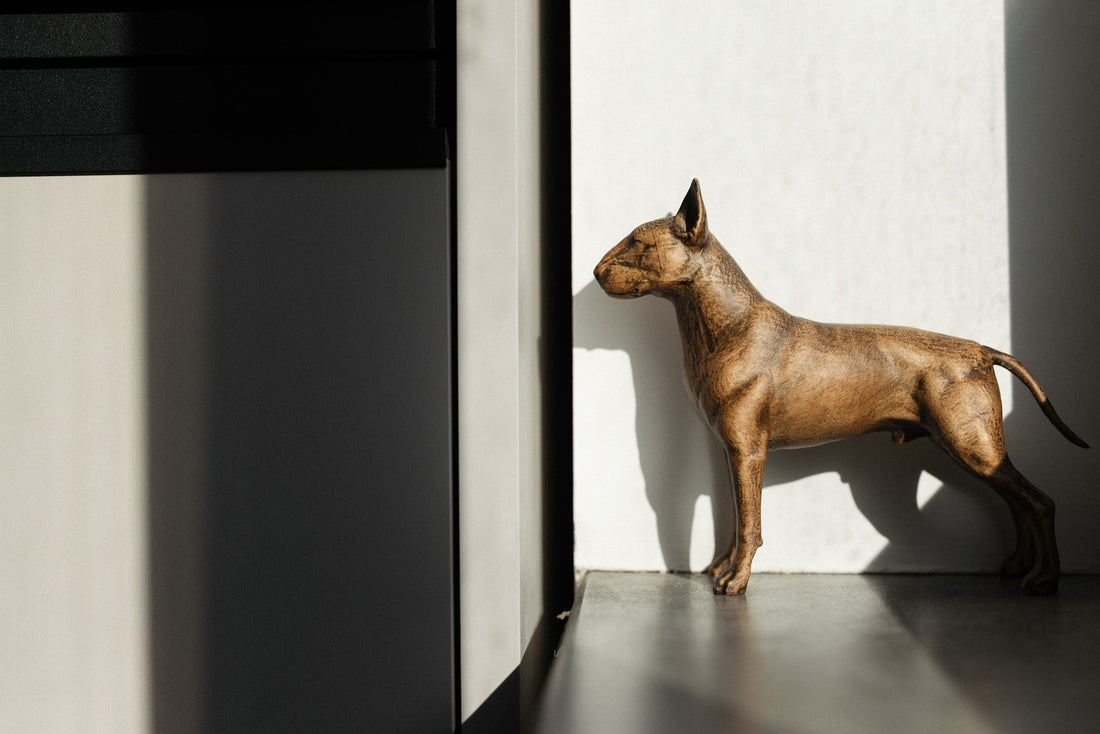 Bull Terrier Wooden Figurine – Handcrafted Beechwood Dog Sculpture