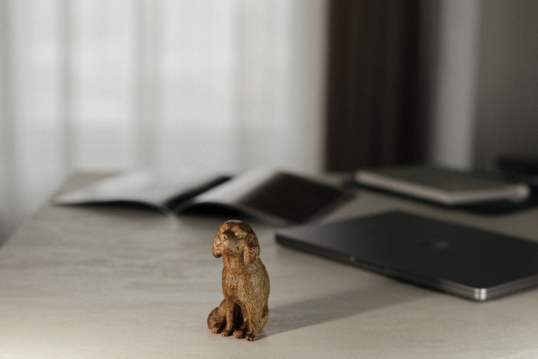 Handcrafted beech wood figurine of a Cavalier King Charles Spaniel