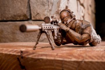Handcrafted Wooden Sniper Figurine — Beech Wood