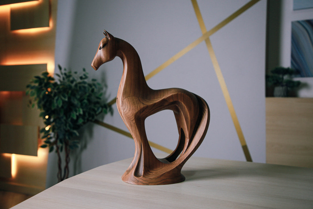 Solid Ash Wood Horse Figurine (Modern Sculptural Design)
