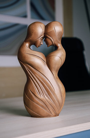 Solid Beech Wood Couple Figurine (Romantic Sculptural Design)