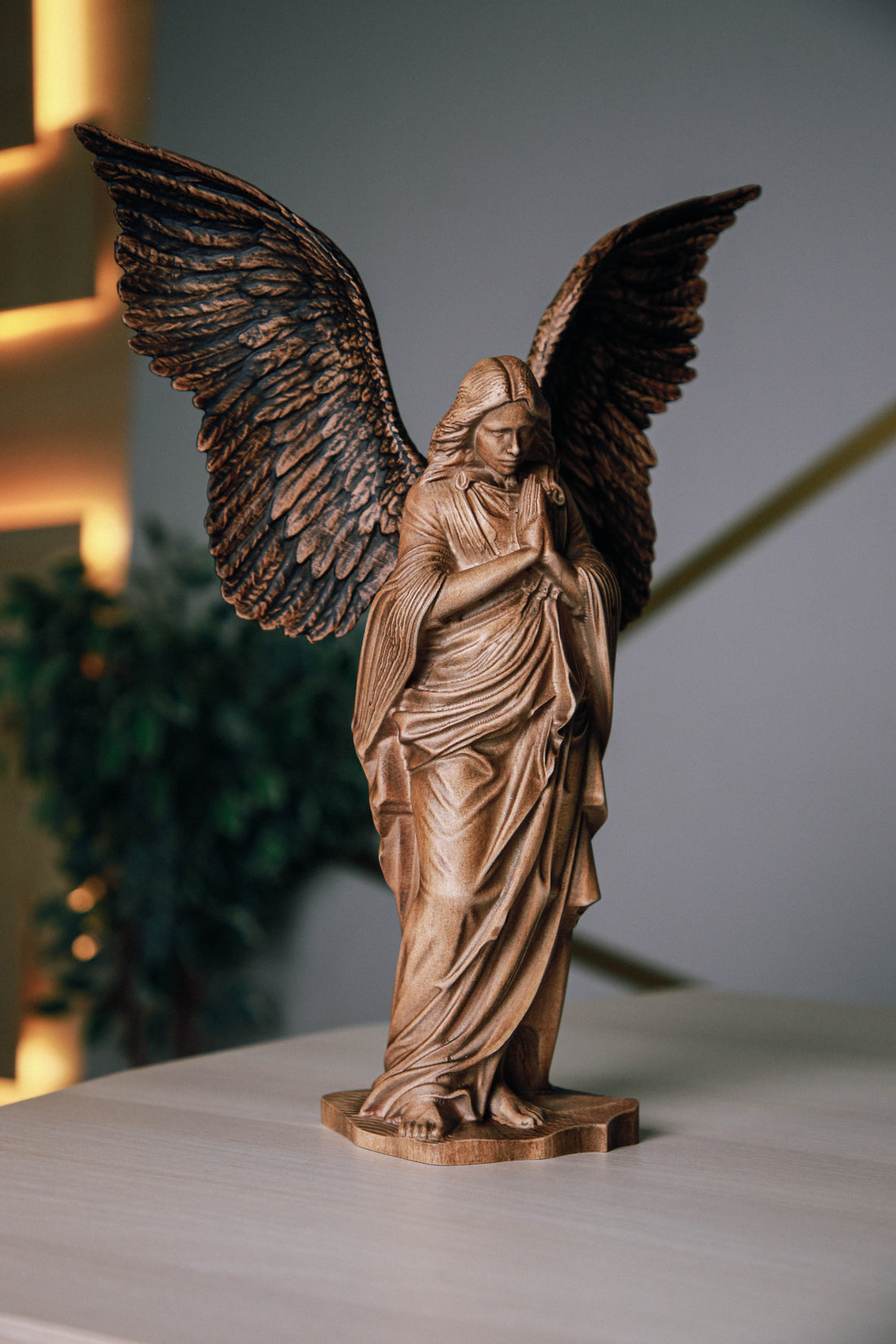 Solid Beech Wood Angel Figurine