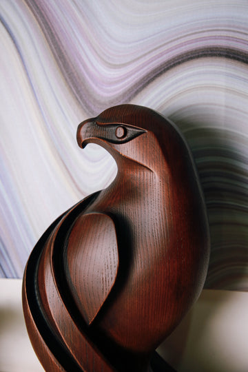 Solid Ash Wood Eagle Figurine (Modern Sculptural Design)