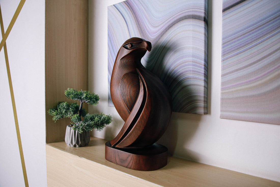 Solid Ash Wood Eagle Figurine (Modern Sculptural Design)