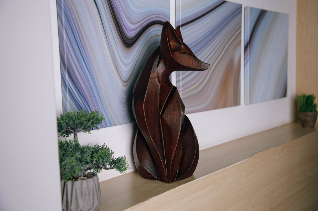 Solid Ash Wood Fox Figurine (Modern Minimalist Design)
