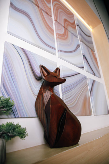 Solid Ash Wood Fox Figurine (Modern Minimalist Design)