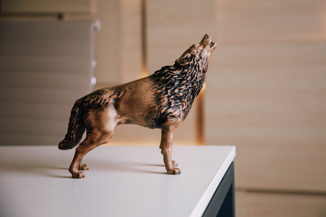 Solid Beech Wood Wolf Figurine
