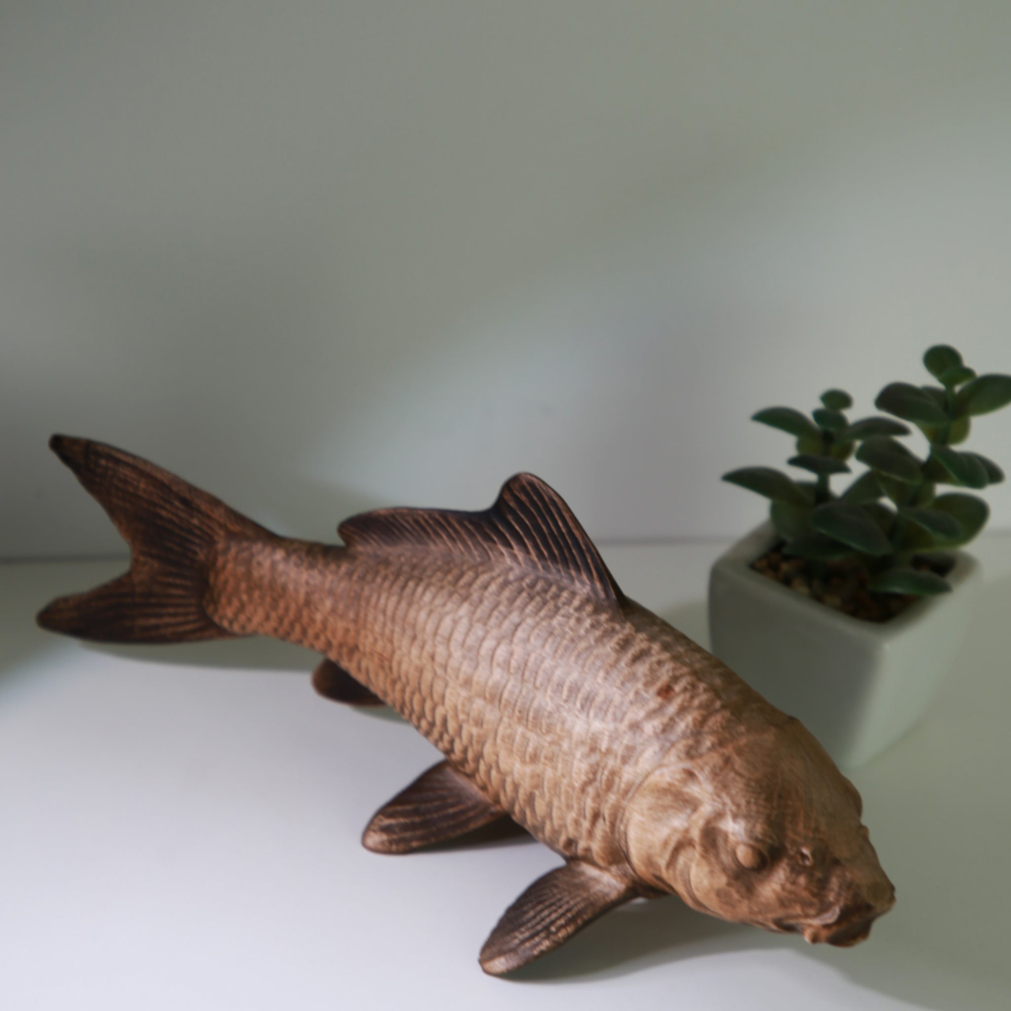 Carp Fish Wooden Figurine – Handcrafted Beechwood Sculpture