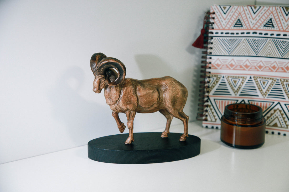 Solid Beech Wood Mountain Ram Figurine