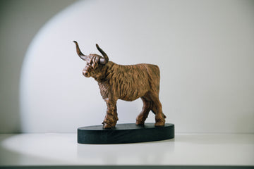 Solid Beech Wood Highland Bull Figurine