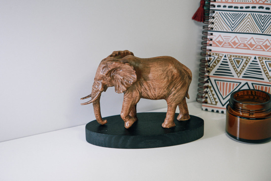 Solid Beech Wood Elephant Figurine