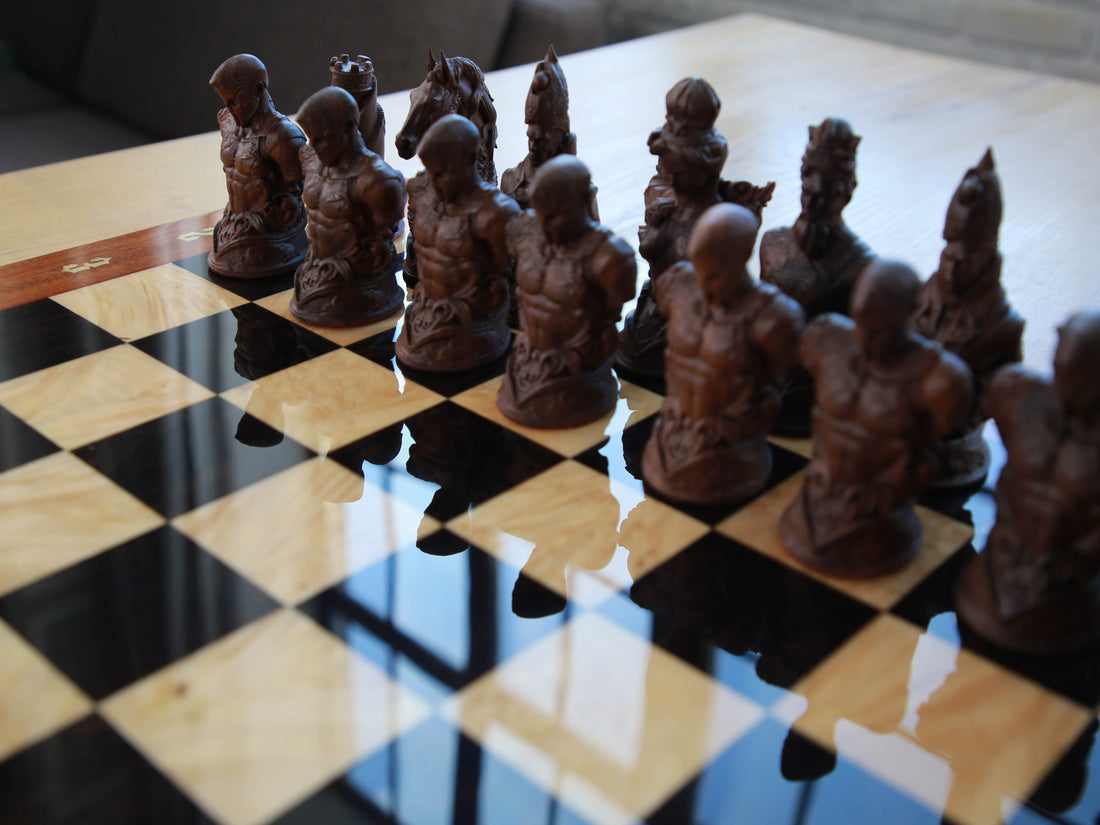 Handcrafted Wooden Chess Set – Walnut & Maple Pieces, Inlaid Board
