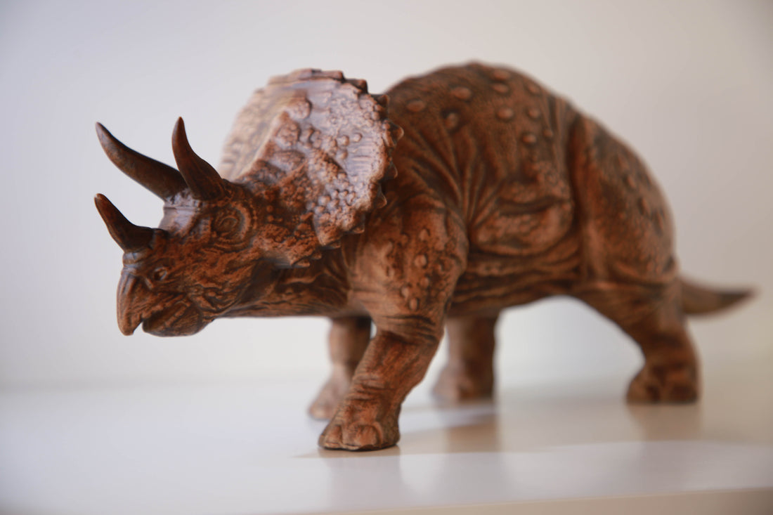 Solid Beech Wood Triceratops Dinosaur Figurine