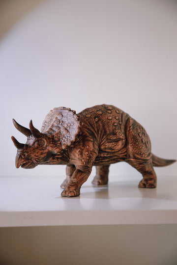 Solid Beech Wood Triceratops Dinosaur Figurine