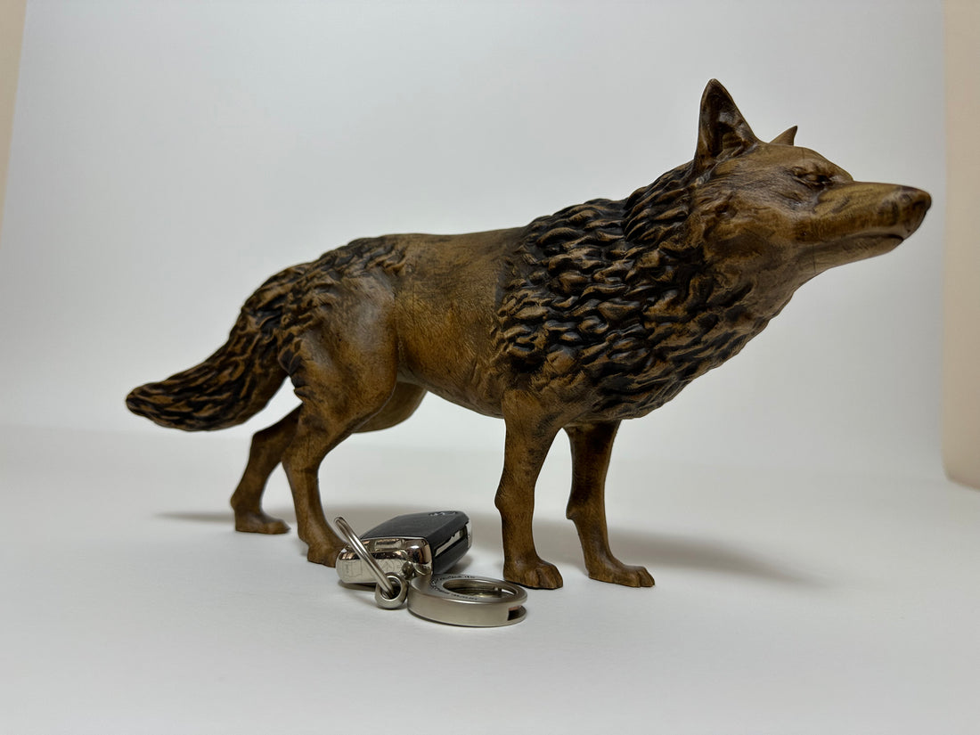Handcarved Wolf Wooden Statue
