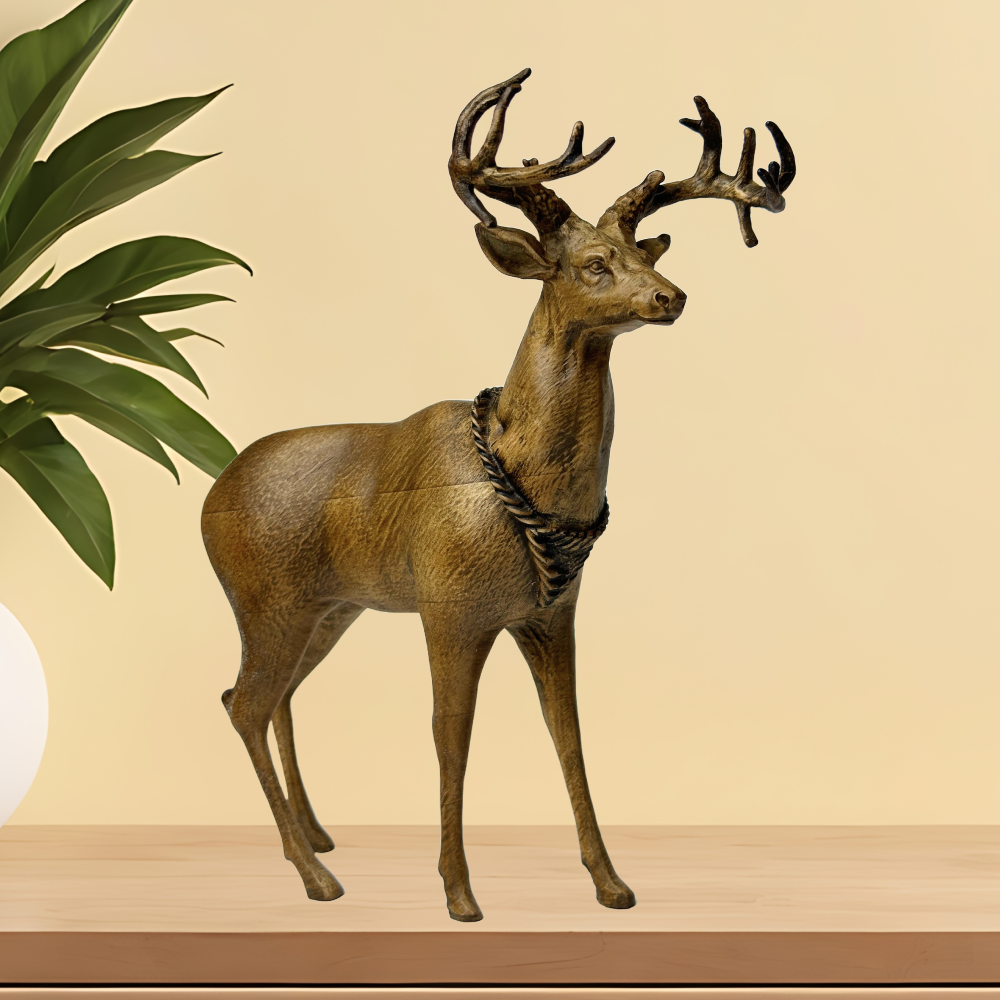 Handcarved Deer Wooden Figurine: Home Decorative Statuette