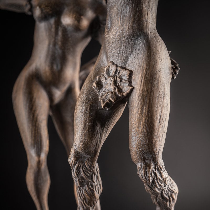 Statuette Satyr and Forest Nymph, Fantasy figurine, Wood Art Sculpture Bookshelf decor for 5th Anniversary