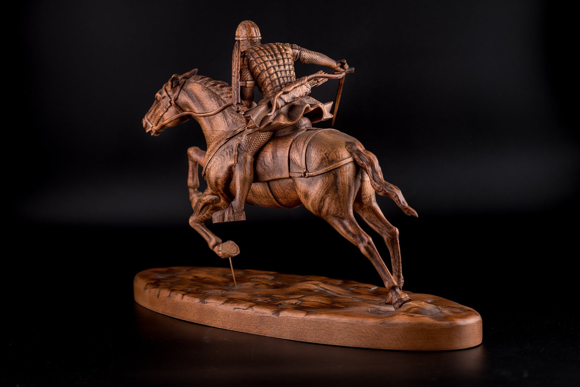 Statuette Knight with Sword on Galloping Horse Wood statue for Home Decor Knight statue Charging knight figurine