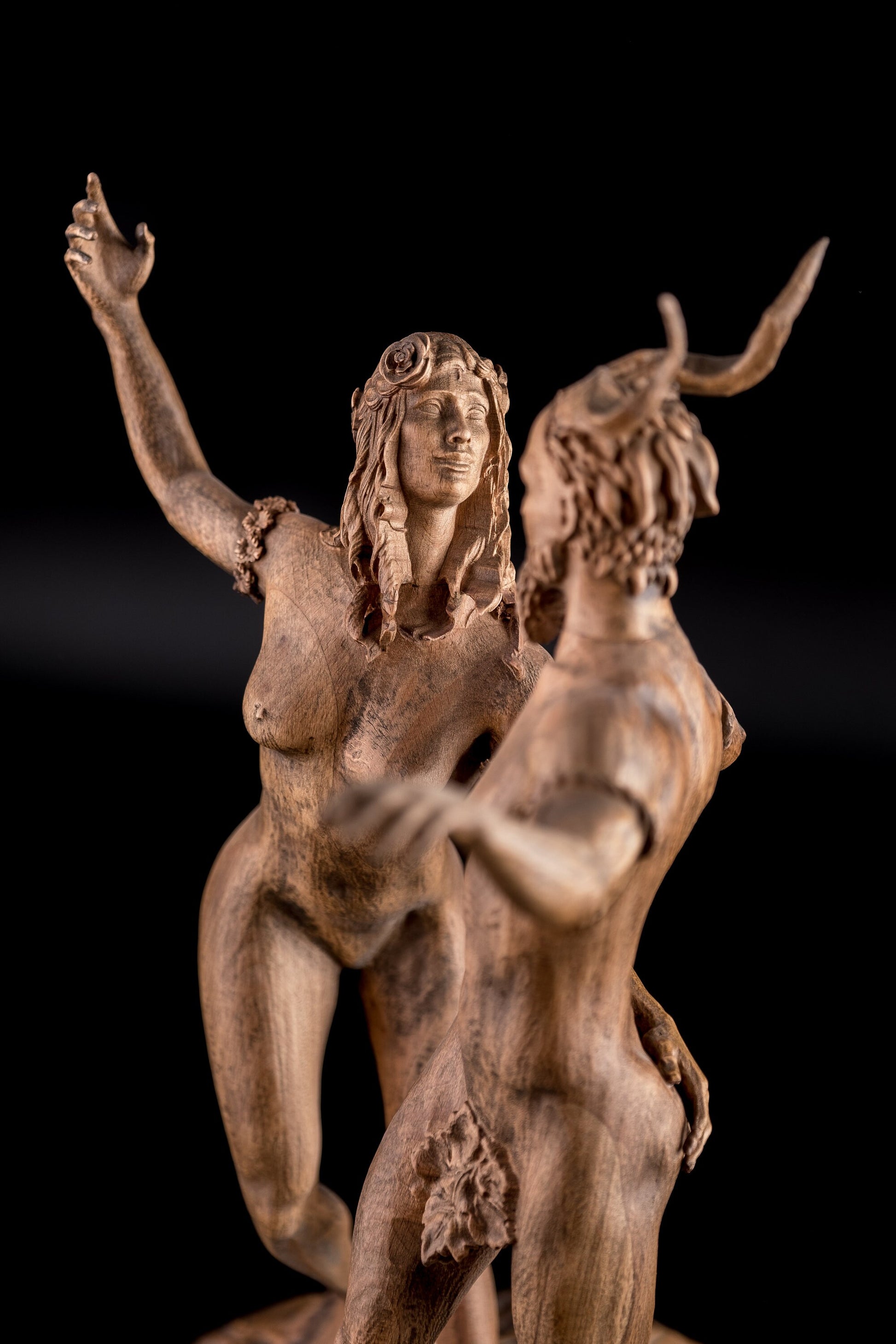 Statuette Satyr and Forest Nymph, Fantasy figurine, Wood Art Sculpture Bookshelf decor for 5th Anniversary