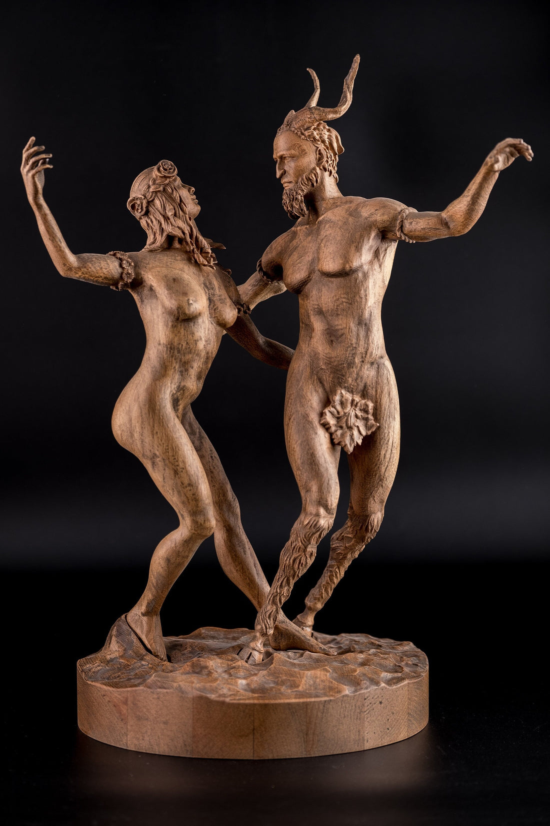 Statuette Satyr and Forest Nymph, Fantasy figurine, Wood Art Sculpture Bookshelf decor for 5th Anniversary