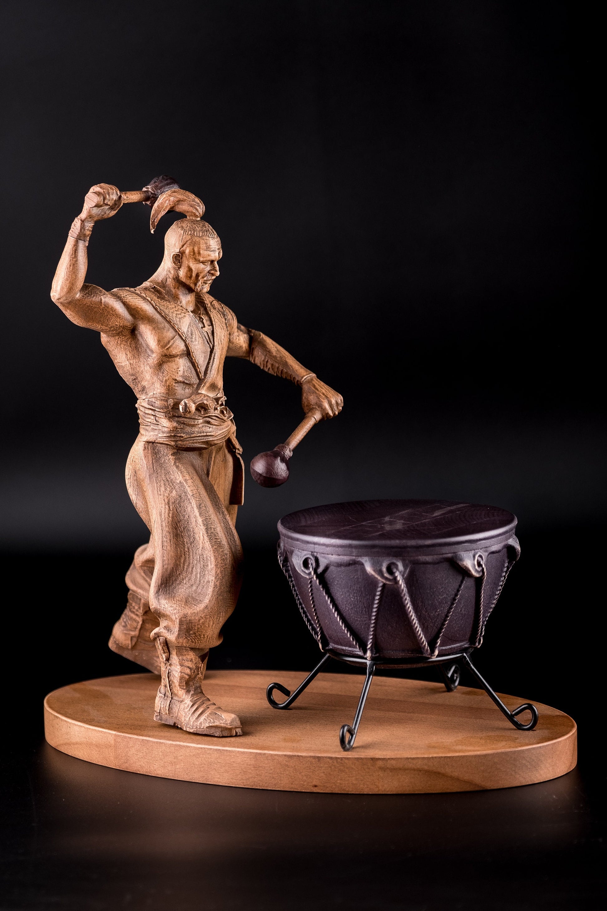 Wooden Statuette of Ukrainian Cossack with Drum for Housewarming gift