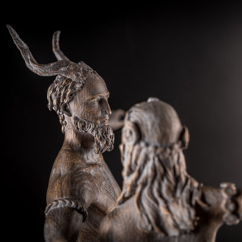 Statuette Satyr and Forest Nymph, Fantasy figurine, Wood Art Sculpture Bookshelf decor for 5th Anniversary