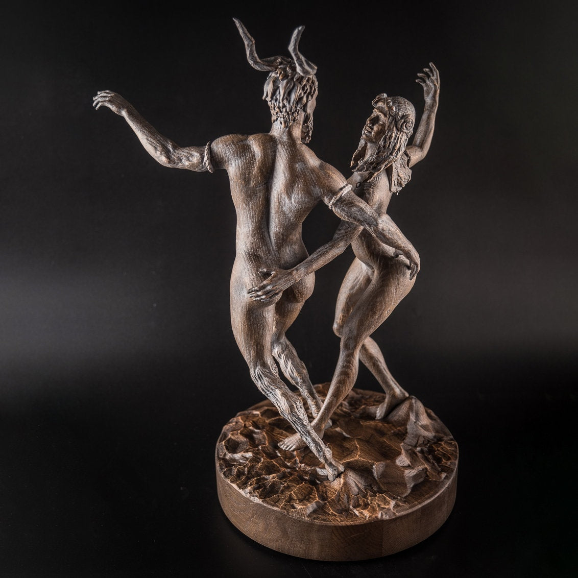 Statuette Satyr and Forest Nymph, Fantasy figurine, Wood Art Sculpture Bookshelf decor for 5th Anniversary