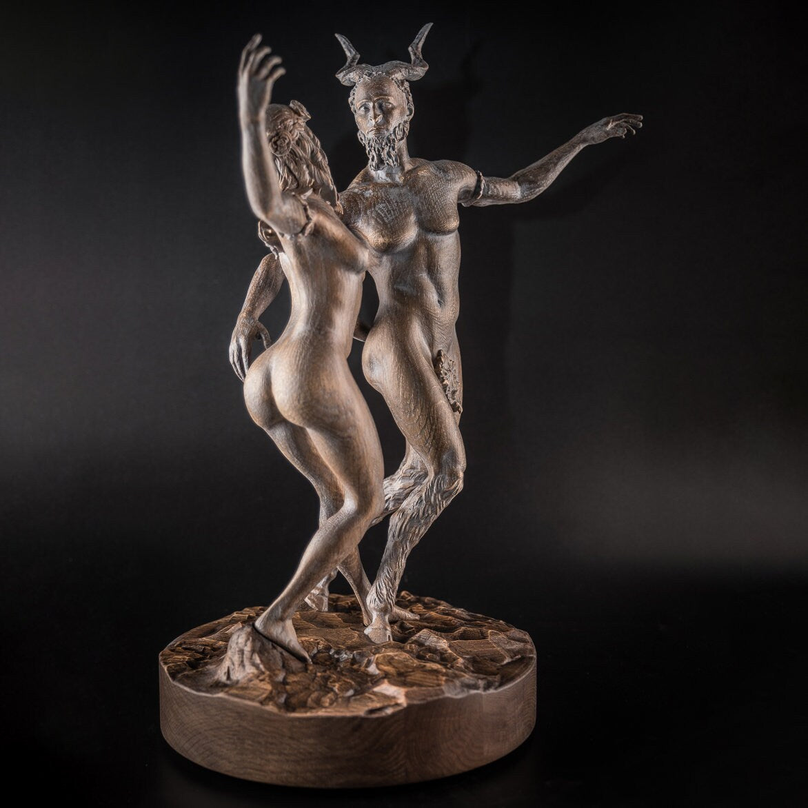Statuette Satyr and Forest Nymph, Fantasy figurine, Wood Art Sculpture Bookshelf decor for 5th Anniversary