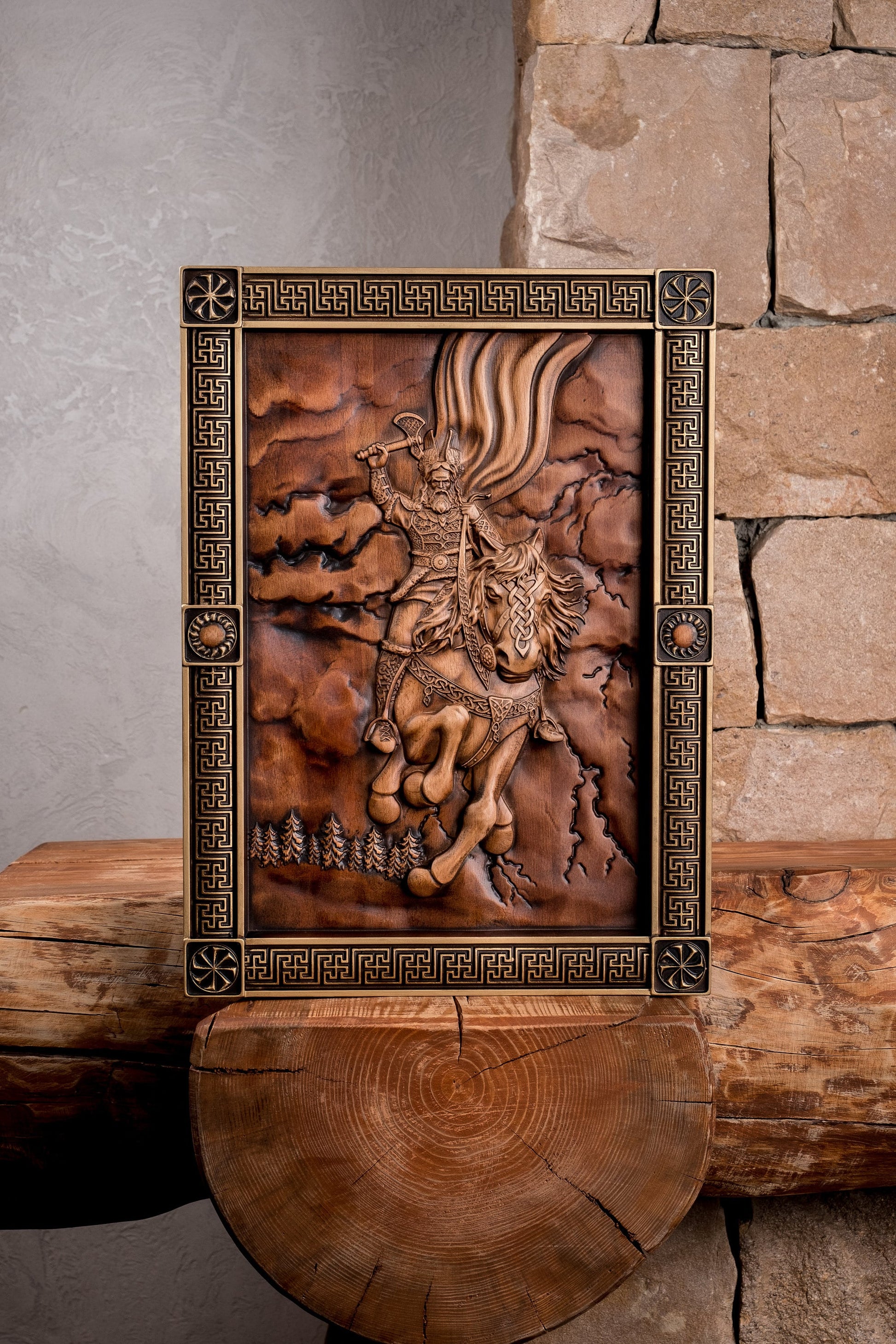 Norse mythology Odin on Horse 3D Wood Wall Art Decor, Wood Carved Painting Warrior, viking decor, Odin statue