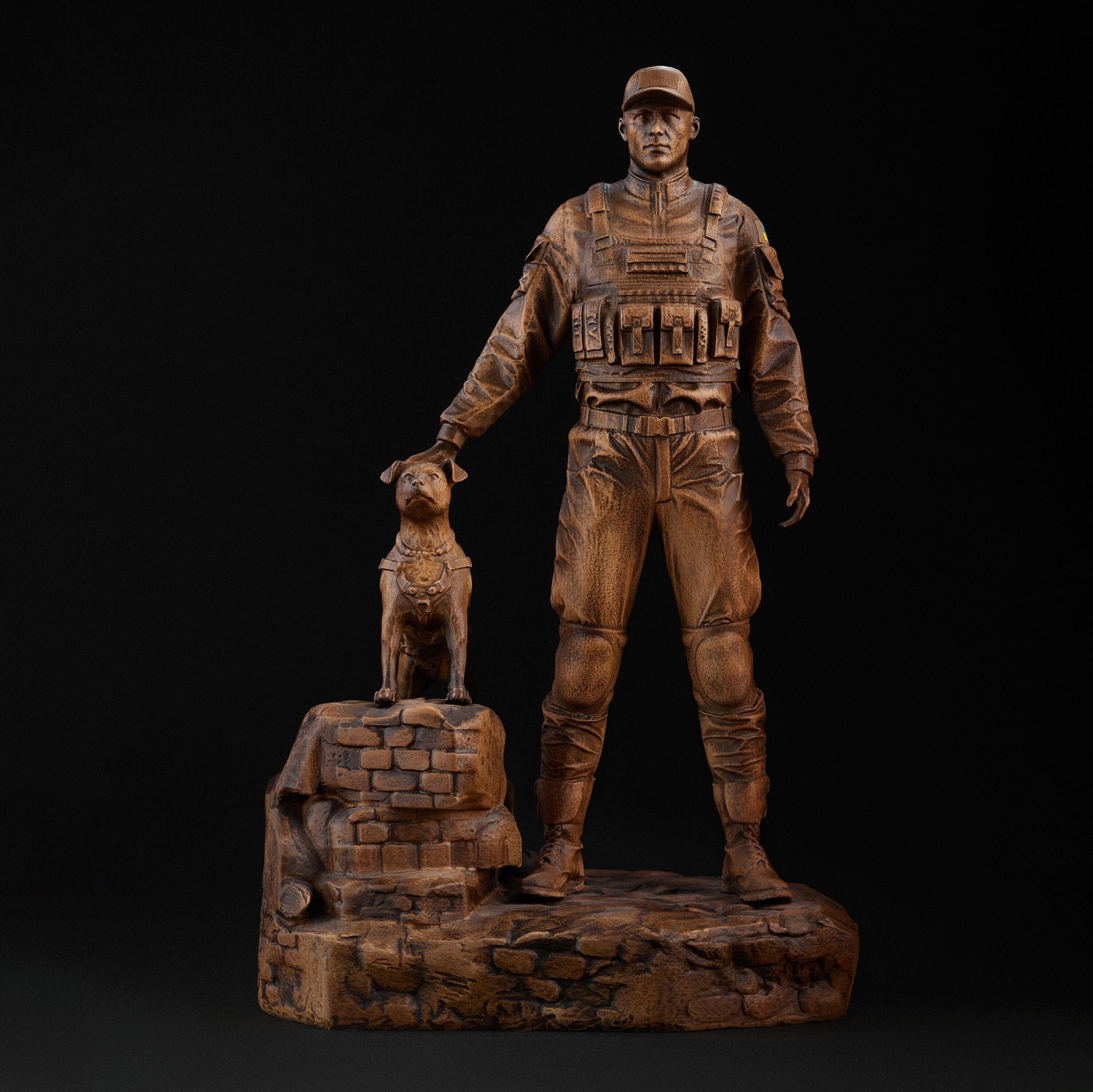 Wooden Statue an Officer with Dog, Statuette, Military Sculpture, Officer figurine, Anniversary and Birthday gift